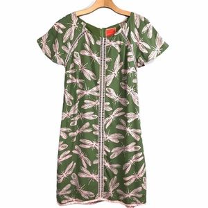 Modcloth Wildflowers Shift Dress Dragonflies Medium Green Pink